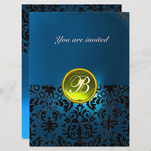 DAMASK EDELSTEEN STENEN MONOGRAM geel blauw Kaart (Voorkant / Achterkant)