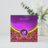 DAMASK EDELSTEEN STENEN MONOGRAM paars roze zijde  Kaart (Staand voorkant)