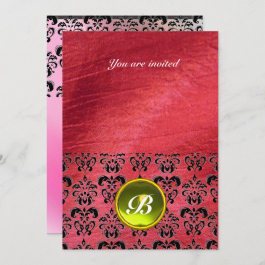 DAMASK EDELSTEEN STENEN MONOGRAM paarse zijde Kaart (Voorkant / Achterkant)