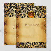 DAMASK EDELSTEEN STENEN MONOGRAM perkament oranje Kaart (Voorkant / Achterkant)