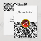 DAMASK EDELSTENEN INITIALEN robijn rood wit rsvp Kaart (Voorkant / Achterkant)