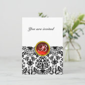 DAMASK EDELSTENEN INITIALEN robijn rood wit rsvp Kaart (Staand voorkant)