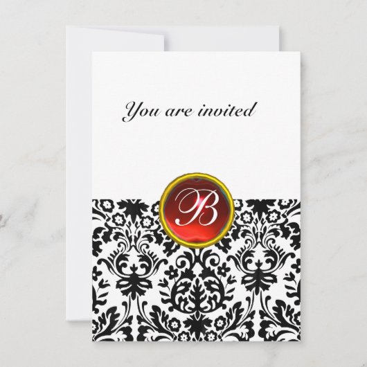 DAMASK EDELSTENEN INITIALEN robijn rood wit rsvp Kaart (Voorkant)