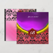 DAMASK EDLE STEEN MONOGRAAM paars violet zijde Kaart (Voorkant / Achterkant)