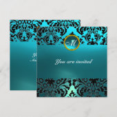 DAMASK EDLE STEIN MONOGRAMM blauwe aquamarine Kaart (Voorkant / Achterkant)