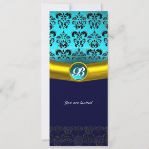 DAMASK EDMELSTEEN MONOGRAAF ,blauw turkoois Kaart