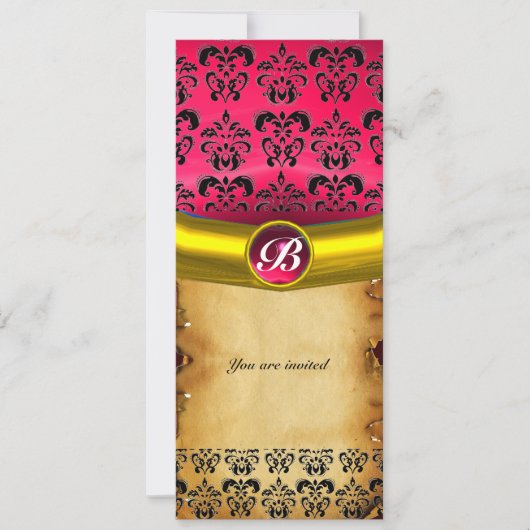 DAMASK EDMELSTEEN MONOGRAAM, bruin perkament Kaart (Voorkant)
