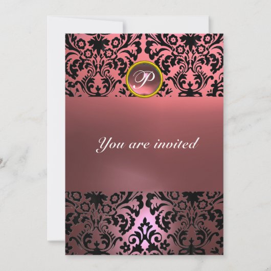 DAMASK EDMELSTEEN MONOGRAAM roze Kaart (Voorkant)