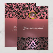 DAMASK EDMELSTEEN MONOGRAAM roze Kaart (Voorkant / Achterkant)
