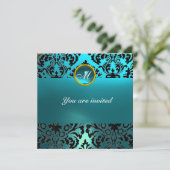 DAMASK EDMELSTEEN MONOGRAM blauwe aquamarijn Kaart (Staand voorkant)