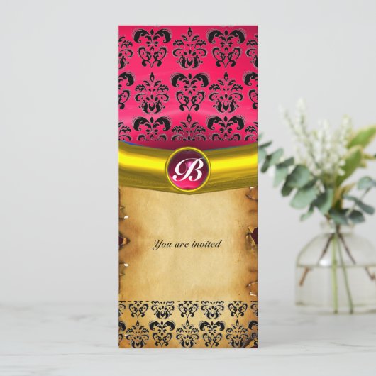 DAMASK EDMELSTEEN MONOGRAM , bruin perkament Kaart (Staand voorkant)