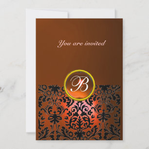 DAMASK EDMELSTEEN MONOGRAM oranje agaat, geel Kaart