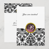 DAMASK EDMELSTEEN MONOGRAM paars wit rsvp Kaart (Voorkant / Achterkant)