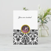 DAMASK EDMELSTEEN MONOGRAM paars wit rsvp Kaart (Staand voorkant)