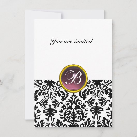 DAMASK EDMELSTEEN MONOGRAM paars wit rsvp Kaart (Voorkant)