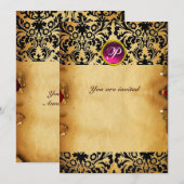 DAMASK EDMELSTEEN MONOGRAM perkament paars roze Kaart (Voorkant / Achterkant)