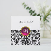 DAMASK EDMELSTEEN MONOGRAM robijn roze ijs Kaart (Staand voorkant)