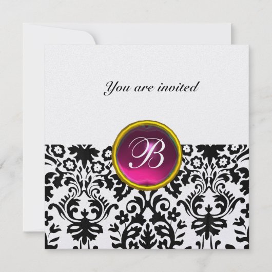 DAMASK EDMELSTEEN MONOGRAM robijn roze ijs Kaart (Voorkant)
