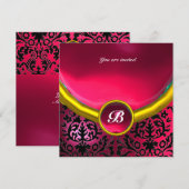 DAMASK EDMELSTEEN MONOGRAM roze fuchsia robijn Kaart (Voorkant / Achterkant)