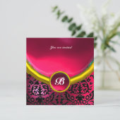 DAMASK EDMELSTEEN MONOGRAM roze fuchsia robijn Kaart (Staand voorkant)