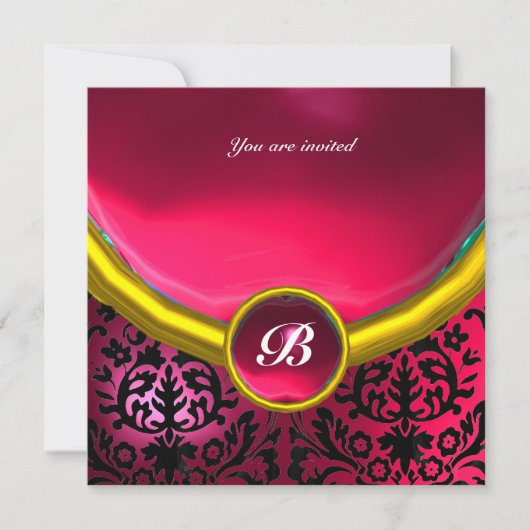 DAMASK EDMELSTEEN MONOGRAM roze fuchsia robijn Kaart (Voorkant)