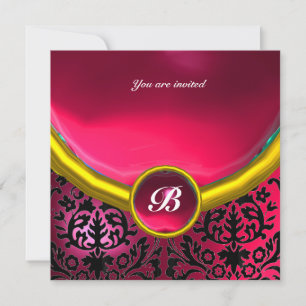 DAMASK EDMELSTEEN MONOGRAM roze fuchsia robijn Kaart