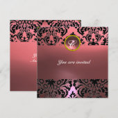 DAMASK EDMELSTEEN MONOGRAM roze Kaart (Voorkant / Achterkant)