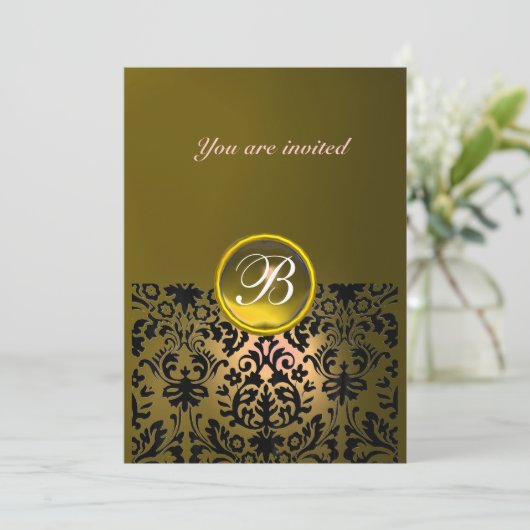 DAMASK EDMELSTEEN MONOGRAM topaas geel zwart Kaart (Staand voorkant)