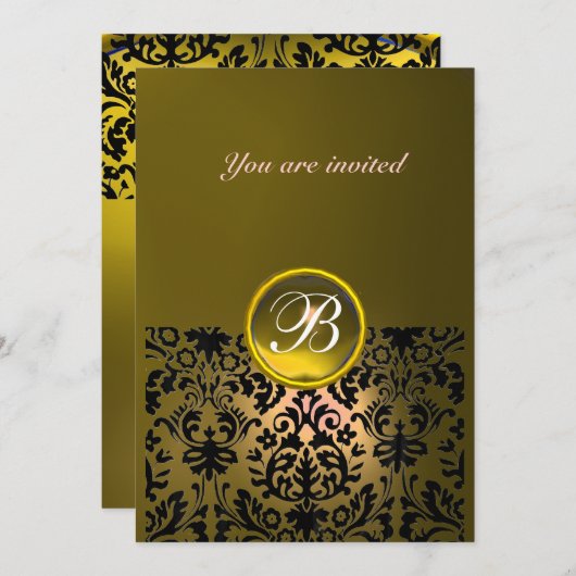 DAMASK EDMELSTEEN MONOGRAM topaas geel zwart Kaart (Voorkant / Achterkant)