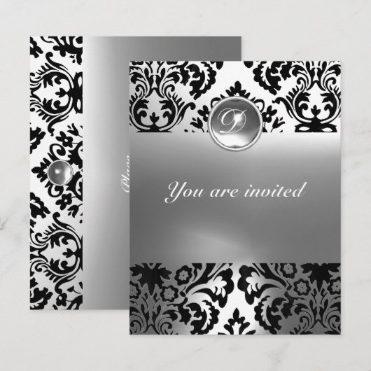 DAMASK EDMELSTEEN MONOGRAM wit Kaart (Voorkant / Achterkant)