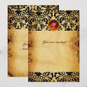 DAMASK EDMONTSTEEN MONOGRAAM perkament rood Kaart (Voorkant / Achterkant)