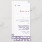 Damask Eenvoud Cyaan Paarse bruiloft Menu (Voorkant / Achterkant)
