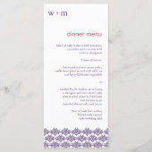 Damask Eenvoud Cyaan Paarse bruiloft Menu (Voorkant)