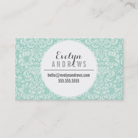 DAMASK EENVOUDIG SPOT patroon koel mint groen Visitekaartje (Voorkant)