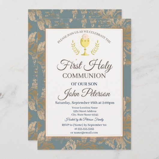  Damask Eerste Heilige Communie Kaart (Voorkant / Achterkant)
