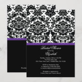 Damask Eggplant Paarse Bridal Shower Invitation Kaart (Voorkant / Achterkant)