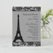 Damask Eiffel Tower Rehearsal Dinner Kaart (Staand voorkant)