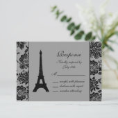 Damask Eiffel Tower RSVP Kaartje (Staand voorkant)