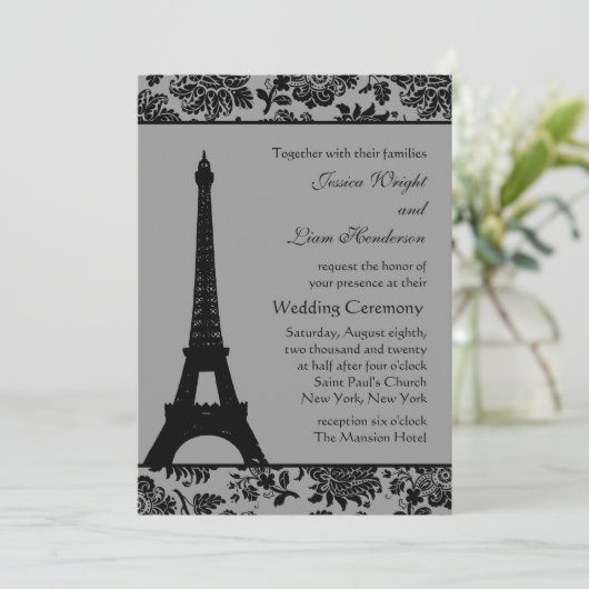 Damask Eiffel Tower Weddenschap Kaart (Staand voorkant)