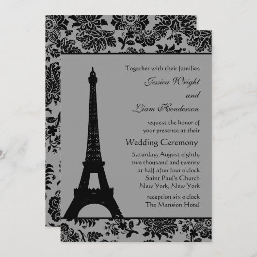 Damask Eiffel Tower Weddenschap Kaart (Voorkant / Achterkant)