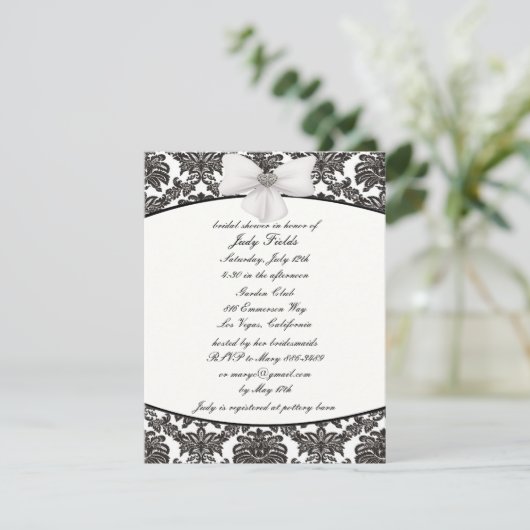 Damask Elegance Bruiloft Bruidsdouche Uitnodiginge Kaart (Staand voorkant)