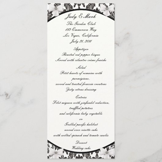 Damask Elegance Bruiloft Menu Kaart (Voorkant)