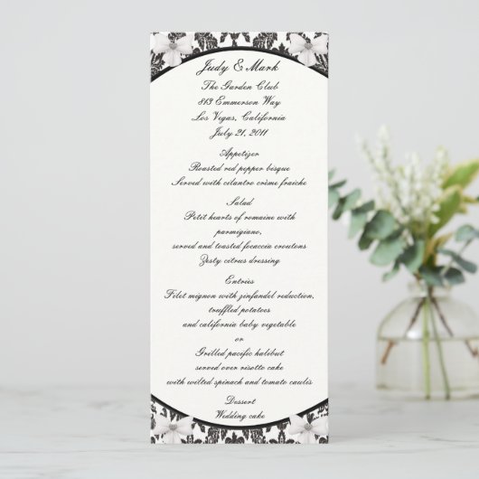 Damask Elegance Bruiloft Menu Kaart (Staand voorkant)