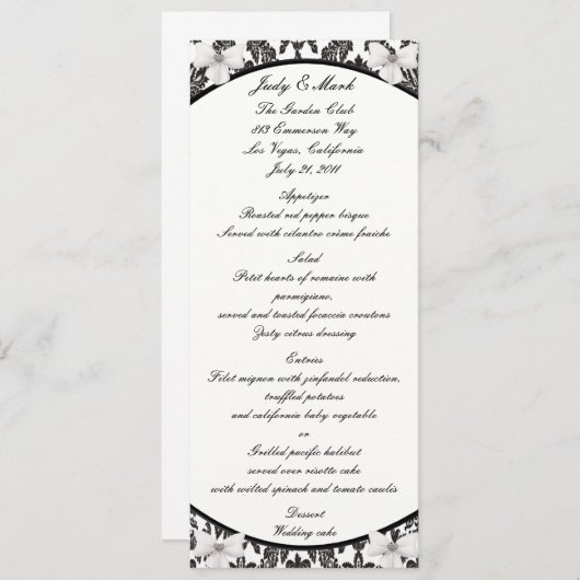 Damask Elegance Bruiloft Menu Kaart (Voorkant / Achterkant)