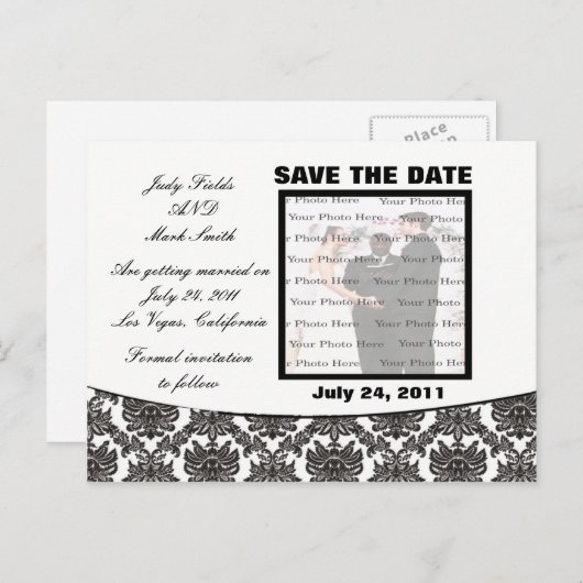 Damask Elegance Bruiloft Save The Date Briefkaart (Voorkant / Achterkant)