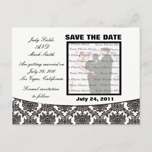 Damask Elegance Bruiloft Save The Date Briefkaart (Voorkant)