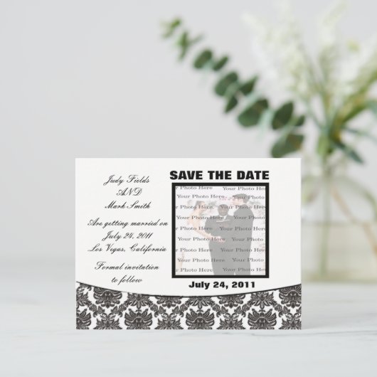Damask Elegance Bruiloft Save The Date Briefkaart (Staand voorkant)