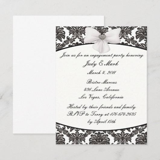 Damask Elegance Engagement Party Uitnodiging (Voorkant / Achterkant)