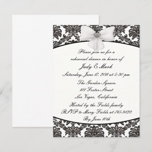 Damask Elegance repetitie diner uitnodiging (Voorkant / Achterkant)