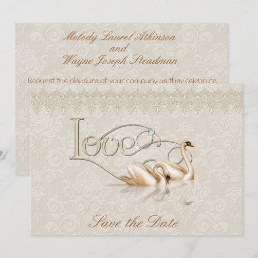 Damask Elegance Save The Date (Voorkant / Achterkant)